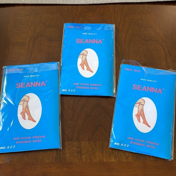 Vintage Seanna Set of 3 Knee High Beige Sheer stretch nylon socks New in Package - Picture 1 of 8